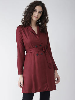 Style Quotient - Women Solid Maroon viscose rayon smart casual Trench Overcoat