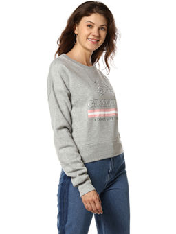 PINACOLADA - Grey Stylish Printed Crop Sweatshirt