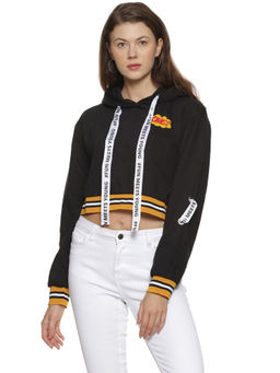 PINACOLADA - Black Stylish Hooded Crop Sweatshirt