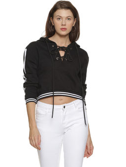 PINACOLADA - Black Stylish Hooded Crop Sweatshirt