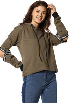 Campus Sutra - Olive Campus Sutra Women Green Casual Hoodies