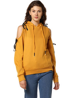 Campus Sutra - Yellow Solid Hooded Sweatshirt