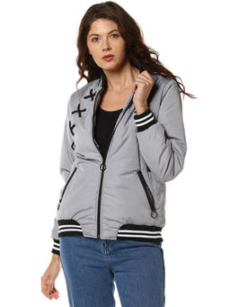 Campus Sutra - Grey Ribbed Jacket