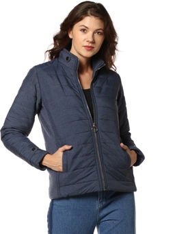 Campus Sutra - Navy Blue Front Zip Open Stylish Winter Jacket