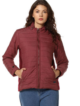 Campus Sutra - Maroon Front Zip Open Stylish Winter Jacket