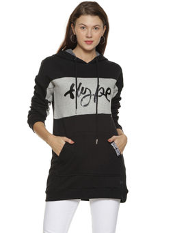 Campus Sutra - Black Stylish Hooded Sweatshirt