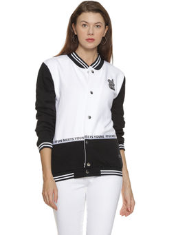 Campus Sutra - White Stylish Rib Neck Sweatshirt