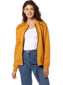 Campus Sutra - Mustard Mustard Zipper Hooded Sweatshirt