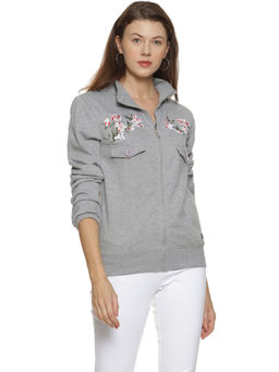 Campus Sutra - Grey Stylish Front Zipper Sweatshirt