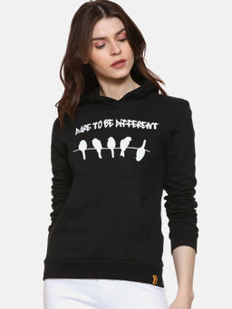 Campus Sutra - Black Stylish Solid Casual Hooded Sweatshirt