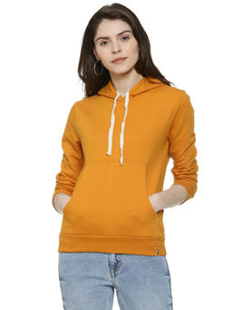 Campus Sutra - Mustard Stylish Solid Casual Hooded Sweatshirt