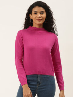 Style Quotient - Magenta Solid Pullover Sweater