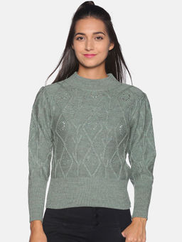 Campus Sutra - Women Green Color Sweater