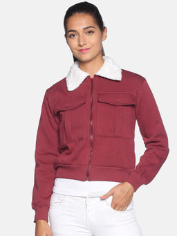 Campus Sutra - Women Maroon Color Jacket