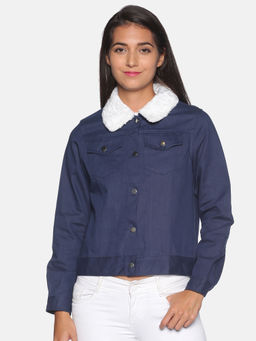 Campus Sutra - Women Navy Blue Color Jacket