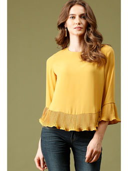 Gipsy - Mustard Medium Length Round Neck Polyester Top