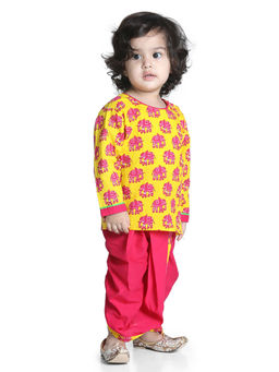 BownBee - Hathi Print Infant Cotton Dhoti Kurta-Yellow (Set of 2)