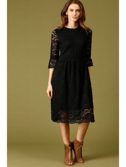 Gipsy - Black Midi Length Round Neck Polyester Dress