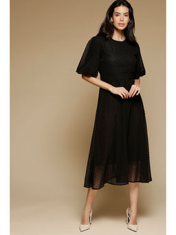 Gipsy - Black Midi Length Round Neck Polyester Dress