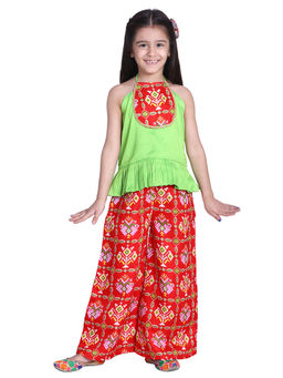 BownBee - Patan Patola Grecian Neck with Palazzo-Red (Set of 2)