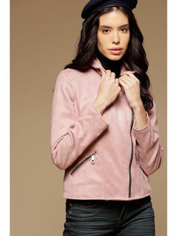 Gipsy - Pink Regular Length Full Sleeves Collar Neck Suede Jacket