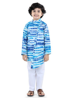 BownBee - Boys Asymmetric Front Open Kurta Pajama- Blue (Set of 2)