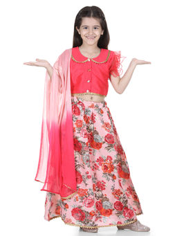BownBee - Ruffle Sleeve Floral Lehenga-Pink (Set of 3)