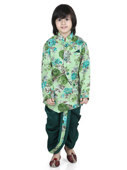 BownBee - Printed Sherwani Dhoti for Boys-Green (Set of 2)
