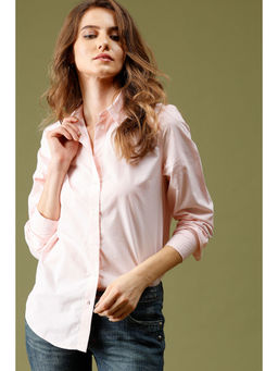Gipsy - Pink Medium Length Shirt Collar Solid Cotton Shirt