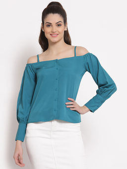 Style Quotient - Women Teal Opaque Casual Shirt