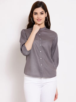 Style Quotient - Women Solid Grey Polyester Formal Shirt