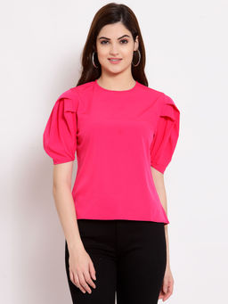Style Quotient - Magenta Puff Sleeves Regular Top