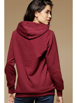 Gipsy - Burgandy Regular Length Long Sleeves Polycotton Hoodies Sweatshirt
