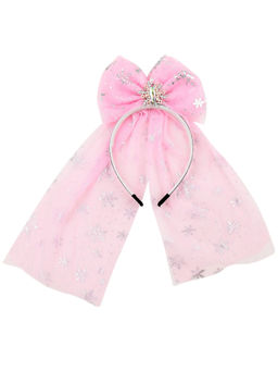 ToniQ - Pretty Pink Glitter Mesh Bow Princess Dress up Hair Band For Girls