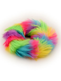 ToniQ - Multicolor Fluffy Fur Rainbow Rubber Band For Kids Girls