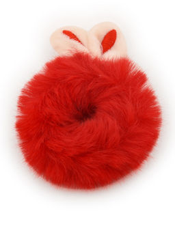 ToniQ - Cute Red and White Bunny Ear Fluffy Fur Rubber Band For Girls