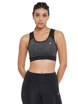 Athlisis - Women Black Printed Colour blocked Non-Wired Lightly Padded Workout Bra