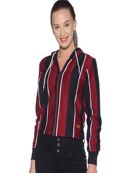 Campus Sutra - Women Maroon Color Striped Sweatshirt