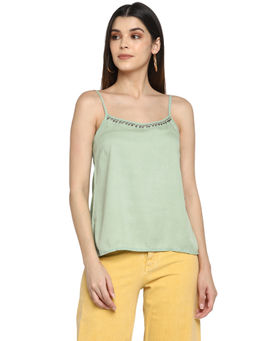 Aditi Wasan - Pistachio Green Lyocell Spaghetti Strap Tie-Back Camisole Top