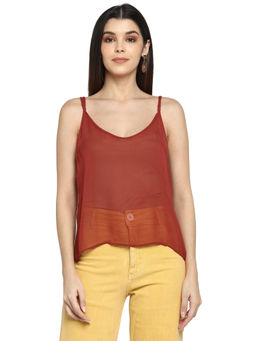Aditi Wasan - Maroon Viscose Spaghetti Strap Camisole Top