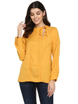Aditi Wasan - Yellow Bow-Tie Neck Polyester Top