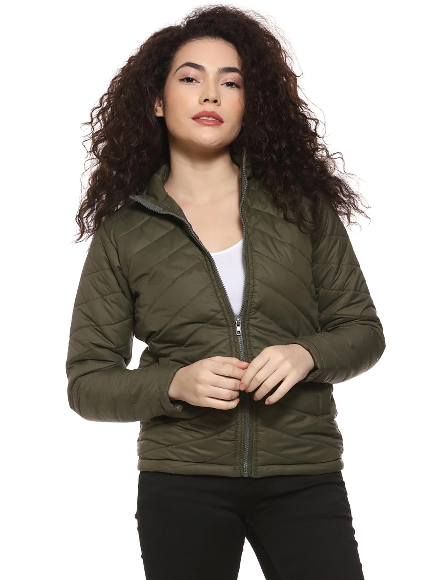 pinacolada Olive Solid Puffer Jacket-picture-23