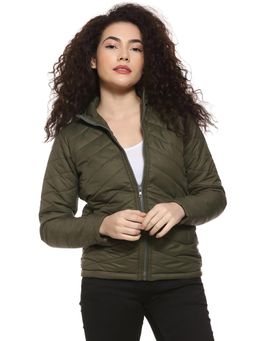 Campus Sutra - Olive Solid Puffer Jacket