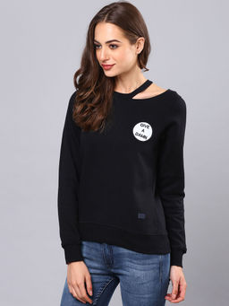 Campus Sutra - Women Black Color Sweatshirt