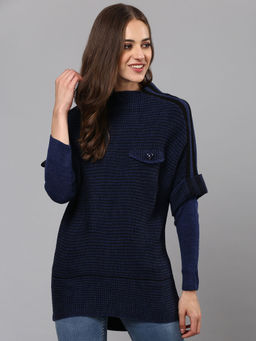 Campus Sutra - Women Navy Blue Color Sweater