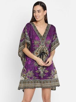 Aditi Wasan - Purple Printed Polyester Kaftan