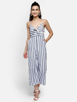 Aditi Wasan - Stripe Printed Viscose Halter Neck Jumpsuit