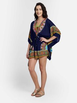 Aditi Wasan - Dark Blue Printed Viscose Kaftan Dress