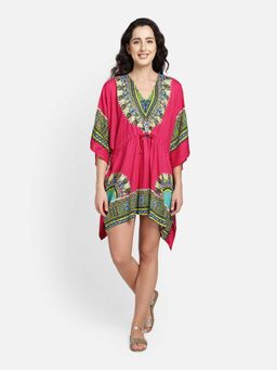Aditi Wasan - Fuchsia Printed Viscose Kaftan Dress