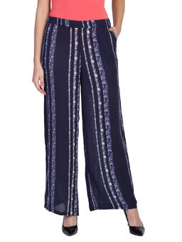 Aditi Wasan - Blue Striped Wide Leg Elastic High Waist Palazzo Pant
